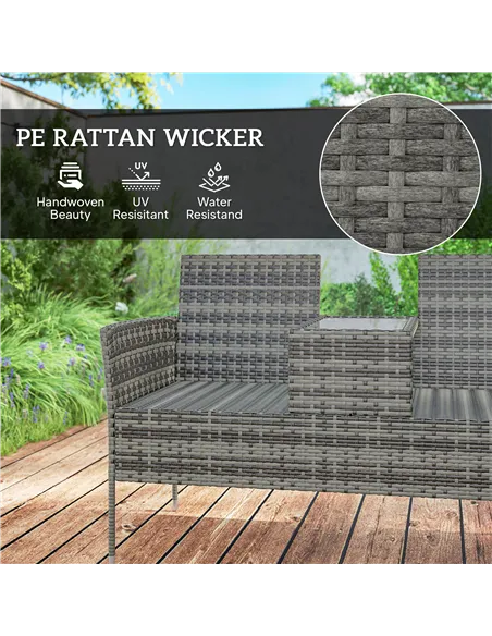 Outsunny Two-Seat Rattan Chair, with Middle Table - Charcoal Grey