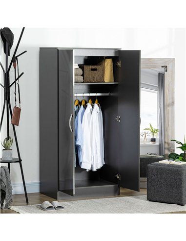 HOMCOM High Gloss Wardrobe, 2 Door Wardrobe with Hanging Rod and Storage Shelf, Clothes Storage Organizer with Anti-tipping Desi