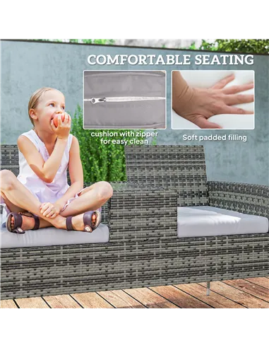 Outsunny Two-Seat Rattan Chair, with Middle Table - Charcoal Grey