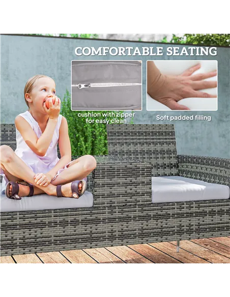 Outsunny Two-Seat Rattan Chair, with Middle Table - Charcoal Grey