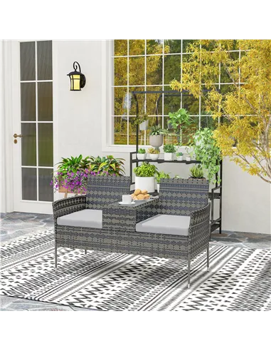 Outsunny Two-Seat Rattan Chair, with Middle Table - Charcoal Grey