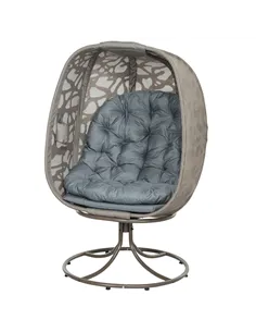Outsunny Swivel Egg Chair with Cushions, Foldable Basket Seat and Metal Frame, Indoor Outdoor Lounge Chair for Balcony, Patio an