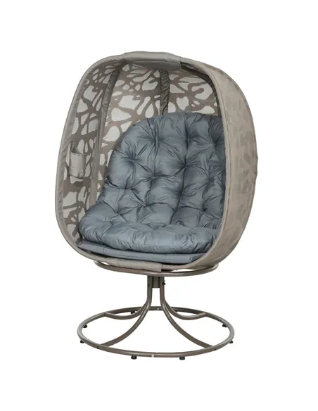 Outsunny Swivel Egg Chair with Cushions, Foldable Basket Seat and Metal Frame, Indoor Outdoor Lounge Chair for Balcony, Patio an