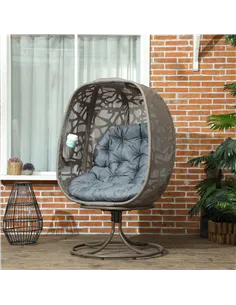 Outsunny Swivel Egg Chair with Cushions, Foldable Basket Seat and Metal Frame, Indoor Outdoor Lounge Chair for Balcony, Patio an 2