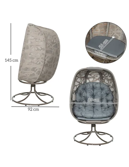 Outsunny Swivel Egg Chair with Cushions, Foldable Basket Seat and Metal Frame, Indoor Outdoor Lounge Chair for Balcony, Patio an