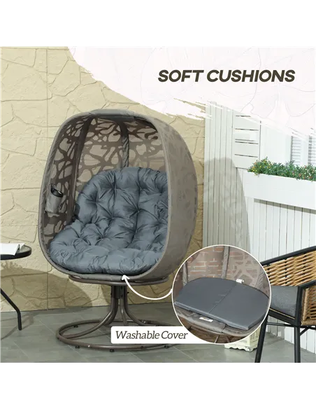 Outsunny Swivel Egg Chair with Cushions, Foldable Basket Seat and Metal Frame, Indoor Outdoor Lounge Chair for Balcony, Patio an