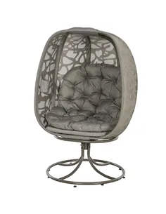 Outsunny Swivel Egg Chair with Cushions, Foldable Basket Seat and Metal Frame, Indoor Outdoor Lounge Chair for Balcony, Poolside