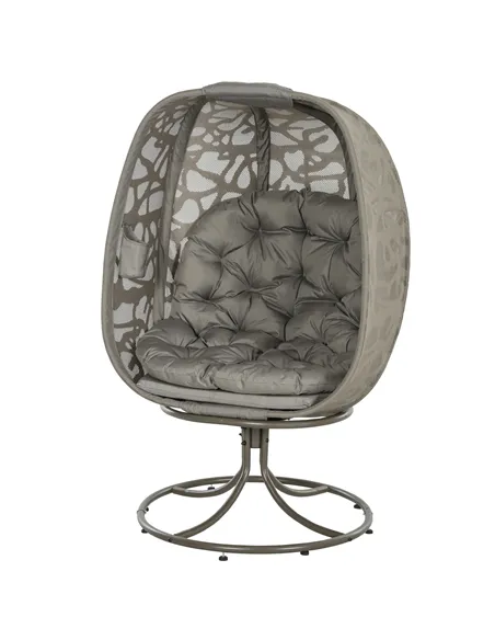 Outsunny Swivel Egg Chair with Cushions, Foldable Basket Seat and Metal Frame, Indoor Outdoor Lounge Chair for Balcony, Poolside