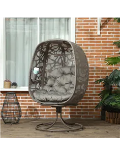 Outsunny Swivel Egg Chair with Cushions, Foldable Basket Seat and Metal Frame, Indoor Outdoor Lounge Chair for Balcony, Poolside 2