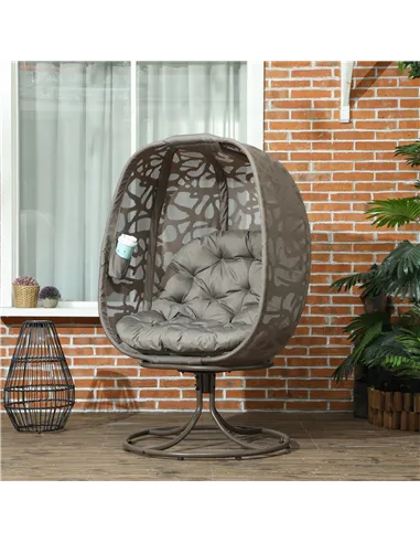 Outsunny Swivel Egg Chair with Cushions, Foldable Basket Seat and Metal Frame, Indoor Outdoor Lounge Chair for Balcony, Poolside