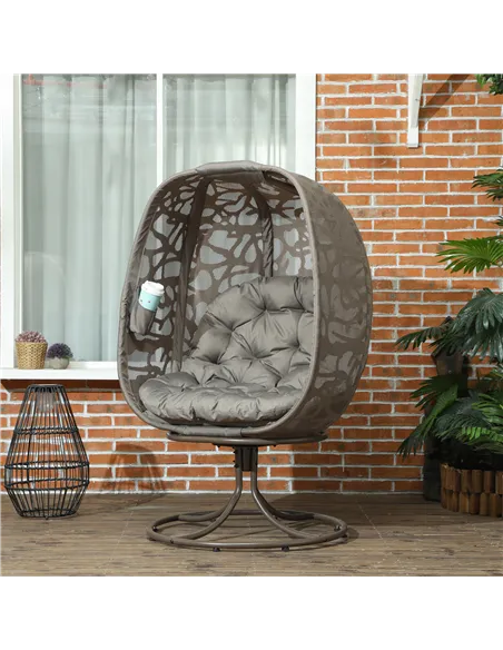 Outsunny Swivel Egg Chair with Cushions, Foldable Basket Seat and Metal Frame, Indoor Outdoor Lounge Chair for Balcony, Poolside