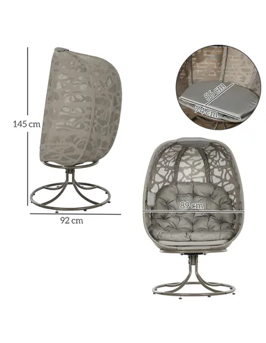 Outsunny Swivel Egg Chair with Cushions, Foldable Basket Seat and Metal Frame, Indoor Outdoor Lounge Chair for Balcony, Poolside