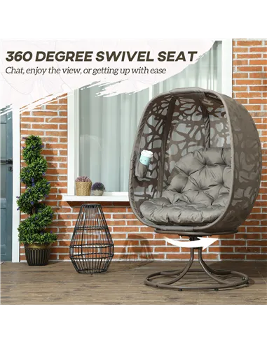 Outsunny Swivel Egg Chair with Cushions, Foldable Basket Seat and Metal Frame, Indoor Outdoor Lounge Chair for Balcony, Poolside