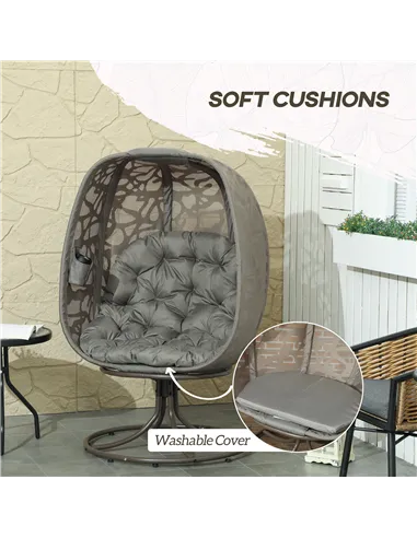 Outsunny Swivel Egg Chair with Cushions, Foldable Basket Seat and Metal Frame, Indoor Outdoor Lounge Chair for Balcony, Poolside