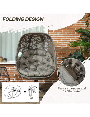Outsunny Swivel Egg Chair with Cushions, Foldable Basket Seat and Metal Frame, Indoor Outdoor Lounge Chair for Balcony, Poolside