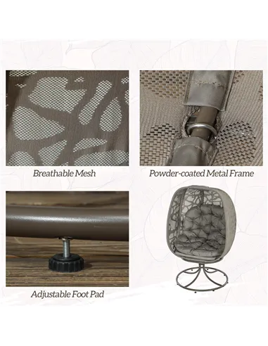 Outsunny Swivel Egg Chair with Cushions, Foldable Basket Seat and Metal Frame, Indoor Outdoor Lounge Chair for Balcony, Poolside