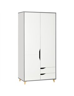 HOMCOM Wardrobe with 2 Doors, 2 Drawers, Hanging Rail, Shelves for Bedroom Clothes Storage Organiser, 89x50x185cm, White