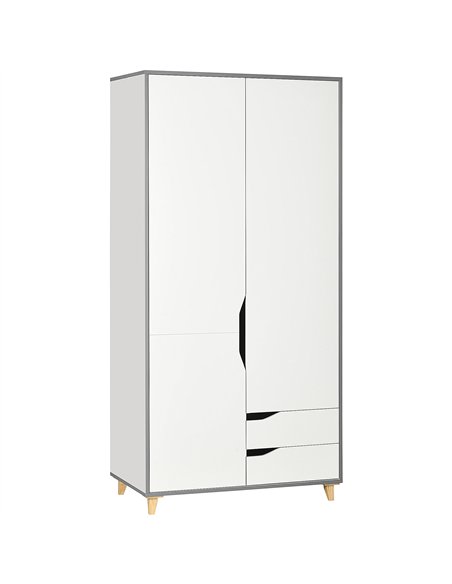 HOMCOM Wardrobe with 2 Doors, 2 Drawers, Hanging Rail, Shelves for Bedroom Clothes Storage Organiser, 89x50x185cm, White