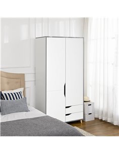 HOMCOM Wardrobe with 2 Doors, 2 Drawers, Hanging Rail, Shelves for Bedroom Clothes Storage Organiser, 89x50x185cm, White 2