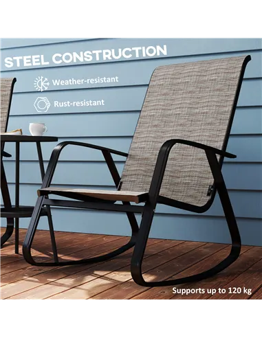 Outsunny Set of Two Rocking Garden Chairs - Light Brown