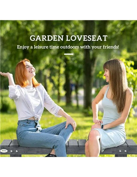 Outsunny 2-Seater Garden Wooden Bench, Grey