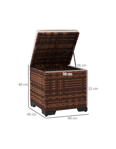 Outsunny Set of 2 Rattan Storage Ottoman, Outdoor Footstool with Removable Cushions, Garden Storage Seat for Balcony, Porch, Liv