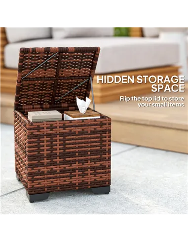 Outsunny Set of 2 Rattan Storage Ottoman, Outdoor Footstool with Removable Cushions, Garden Storage Seat for Balcony, Porch, Liv