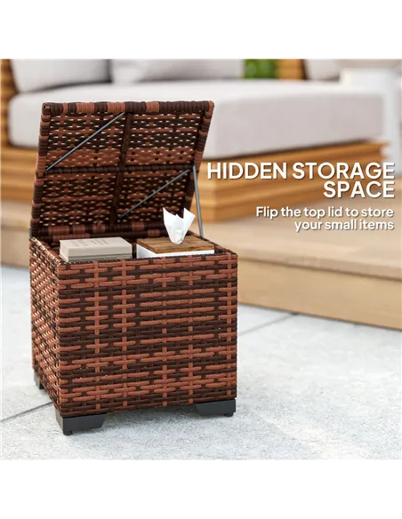 Outsunny Set of 2 Rattan Storage Ottoman, Outdoor Footstool with Removable Cushions, Garden Storage Seat for Balcony, Porch, Liv