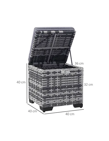 Outsunny Set of 2 Rattan Storage Ottoman, Outdoor Footstool with Removable Cushions, Garden Storage Seat for Balcony, Porch, Liv