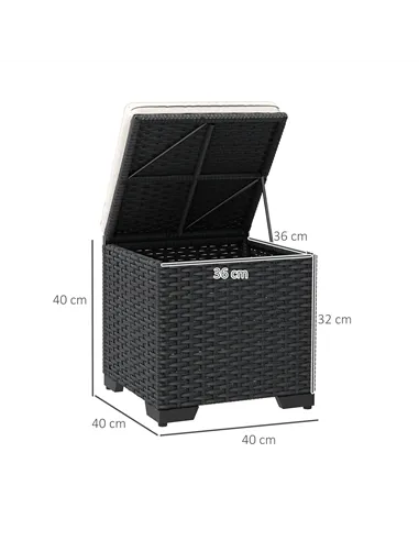 Outsunny Set of 2 Rattan Storage Ottoman, Outdoor Footstool with Removable Cushions, Garden Storage Seat for Balcony, Porch, Liv