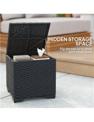 Outsunny Set of 2 Rattan Storage Ottoman, Outdoor Footstool with Removable Cushions, Garden Storage Seat for Balcony, Porch, Liv