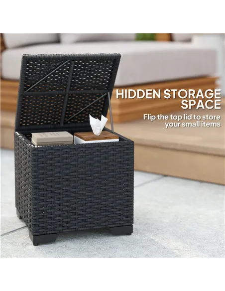 Outsunny Set of 2 Rattan Storage Ottoman, Outdoor Footstool with Removable Cushions, Garden Storage Seat for Balcony, Porch, Liv