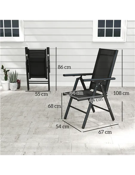 Outsunny Set of 2 Folding Chair, Aluminium Frame Outdoor Camping Chairs with Breathable Mesh Back and Seat, Garden Chair Set wit
