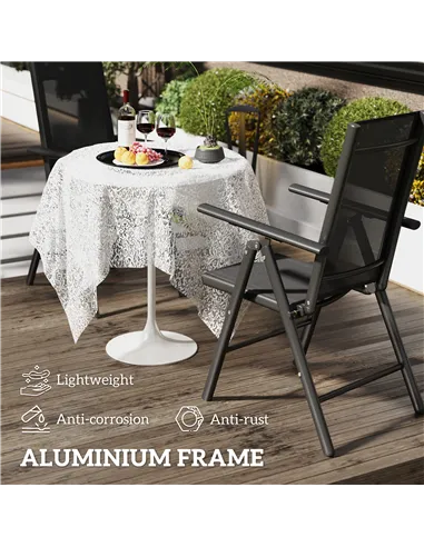 Outsunny Set of 2 Folding Chair, Aluminium Frame Outdoor Camping Chairs with Breathable Mesh Back and Seat, Garden Chair Set wit