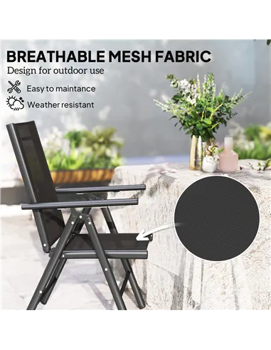 Outsunny Set of 2 Folding Chair, Aluminium Frame Outdoor Camping Chairs with Breathable Mesh Back and Seat, Garden Chair Set wit