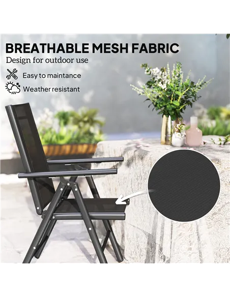 Outsunny Set of 2 Folding Chair, Aluminium Frame Outdoor Camping Chairs with Breathable Mesh Back and Seat, Garden Chair Set wit