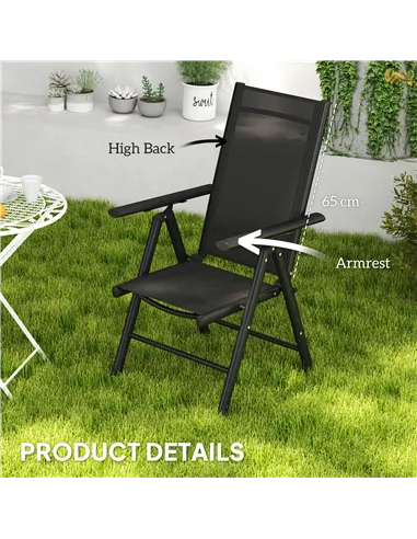Outsunny Set of 2 Folding Chair, Aluminium Frame Outdoor Camping Chairs with Breathable Mesh Back and Seat, Garden Chair Set wit