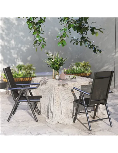 Outsunny Set of 2 Folding Chair, Aluminium Frame Outdoor Camping Chairs with Breathable Mesh Back and Seat, Garden Chair Set wit