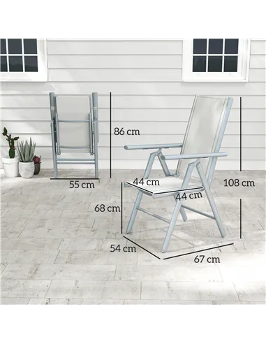 Outsunny Set of Two Aluminium Folding Chairs  - Light Grey