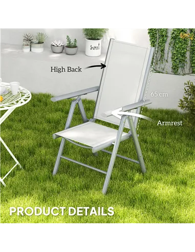 Outsunny Set of Two Aluminium Folding Chairs  - Light Grey