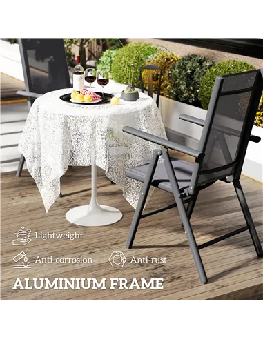 Outsunny Set of 2 Folding Chair, Aluminium Frame Outdoor Camping Chairs with Breathable Mesh Back and Seat, Garden Chair Set wit
