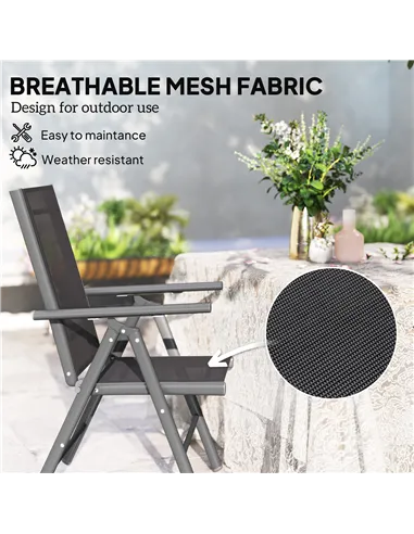 Outsunny Set of 2 Folding Chair, Aluminium Frame Outdoor Camping Chairs with Breathable Mesh Back and Seat, Garden Chair Set wit