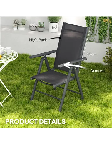 Outsunny Set of 2 Folding Chair, Aluminium Frame Outdoor Camping Chairs with Breathable Mesh Back and Seat, Garden Chair Set wit
