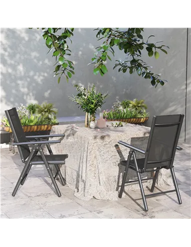 Outsunny Set of 2 Folding Chair, Aluminium Frame Outdoor Camping Chairs with Breathable Mesh Back and Seat, Garden Chair Set wit