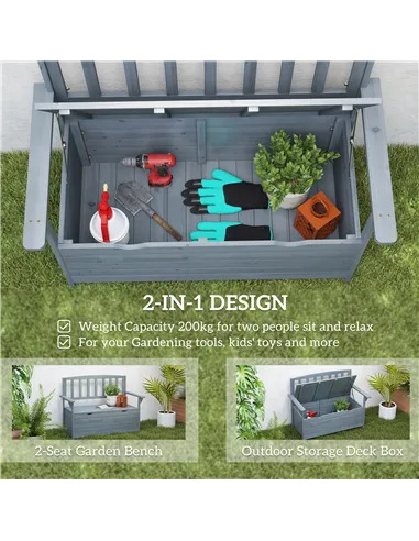 Outsunny Two-Seater Garden Storage Bench - Grey