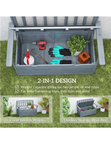 Outsunny Two-Seater Garden Storage Bench - Grey