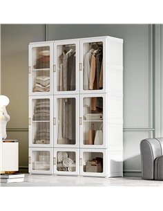 HOMCOM Portable Clothes Wardrobe for Bedroom, Foldable Clothes Organiser with Cube Storage, Hanging Rods, Magnet Doors, White 2