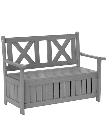 Outsunny 2-Seater Garden Storage Bench for Patio Wood Porch Decor Outdoor Seating, Charcoal Grey