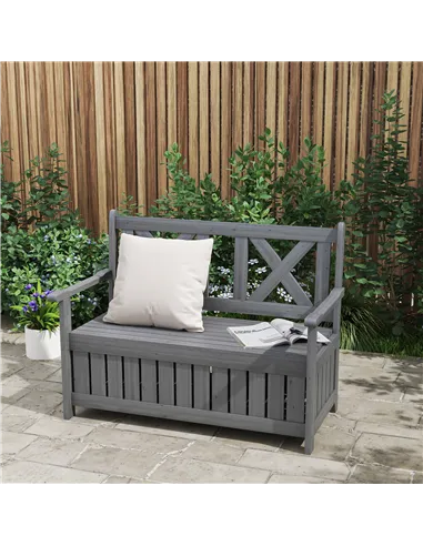 Outsunny 2-Seater Garden Storage Bench for Patio Wood Porch Decor Outdoor Seating, Charcoal Grey