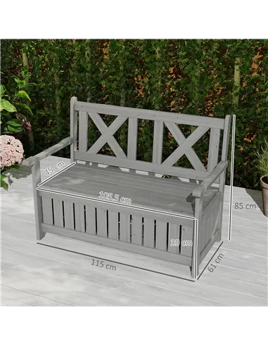 Outsunny 2-Seater Garden Storage Bench for Patio Wood Porch Decor Outdoor Seating, Charcoal Grey